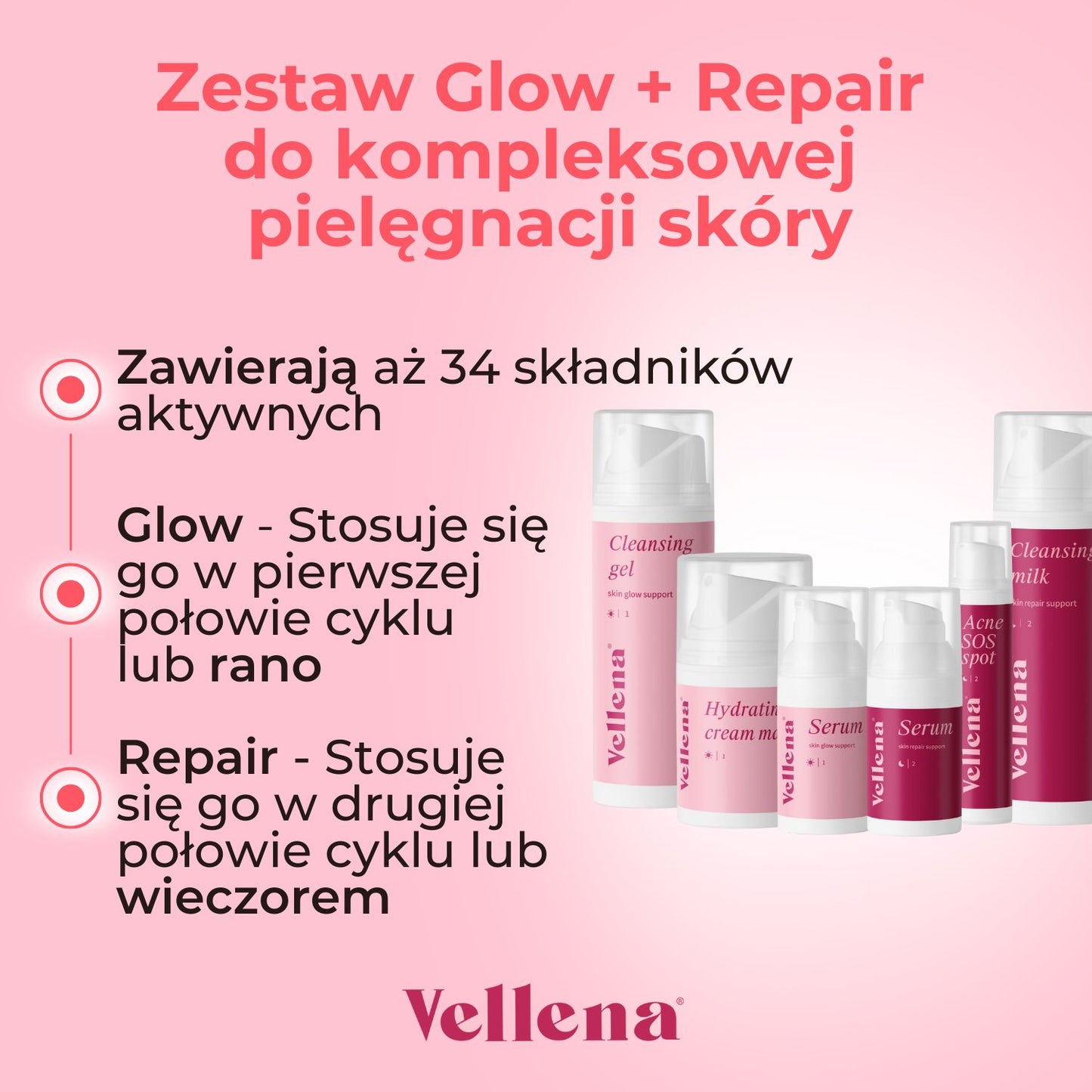 Zestaw Glow + Repair do kompleksowej pielęgnacji skóry | Vellena