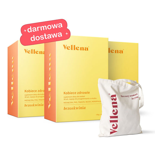 Kobiece zdrowie | Napój 3-PACK + torba GRATIS | Brzoskwinia | Vellena