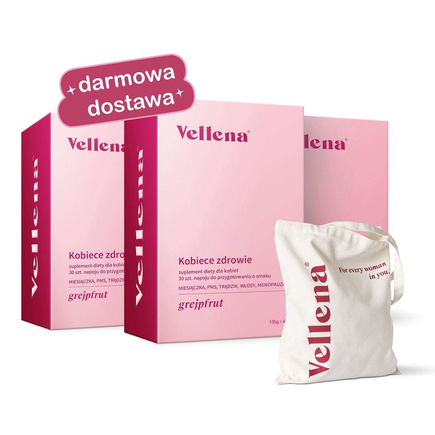 Kobiece zdrowie | Napój 3-PACK + torba GRATIS | Grejpfrut | Vellena