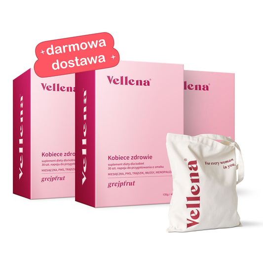 Kobiece zdrowie | Napój 3-PACK + torba GRATIS | Grejpfrut | Vellena