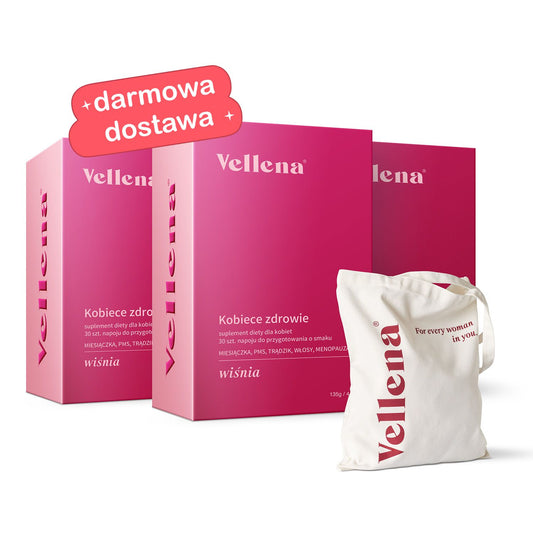 Kobiece zdrowie | Napój 3-PACK + torba GRATIS | Wiśnia | Vellena