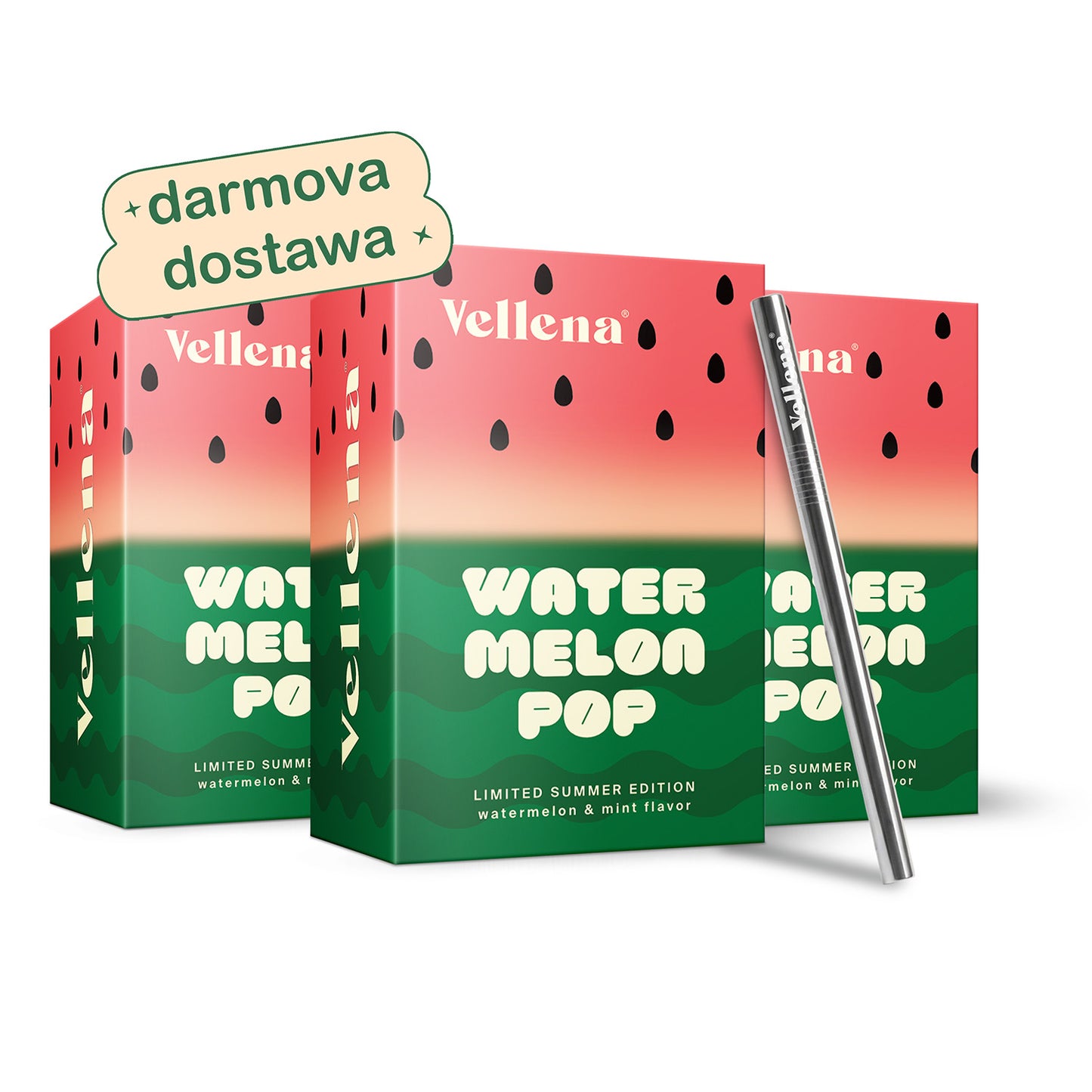 Kobiece zdrowie | Napój 3-PACK + słomka GRATIS | Arbuz & Mięta | Vellena