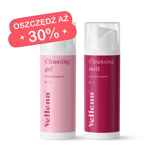 Zestaw promocyjny do twarzy | Żel oczyszczający Glow + Mleczko oczyszczające Repair | Vellena